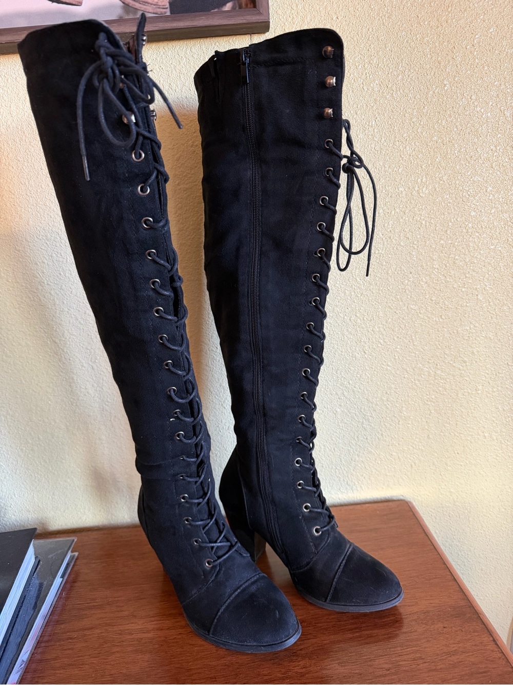 Women's Black Lace-Up Knee-High Boots
